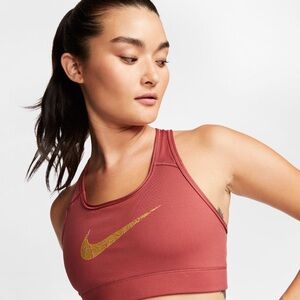 Nike- Maroon Sports Bra with Metallic Gold Swoosh Victory Size Small